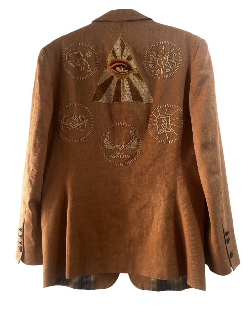 ASY7UM by Raw 7 Linen Embroidered Blazer Mens 40 Tan Sik Skull Western Preppy
